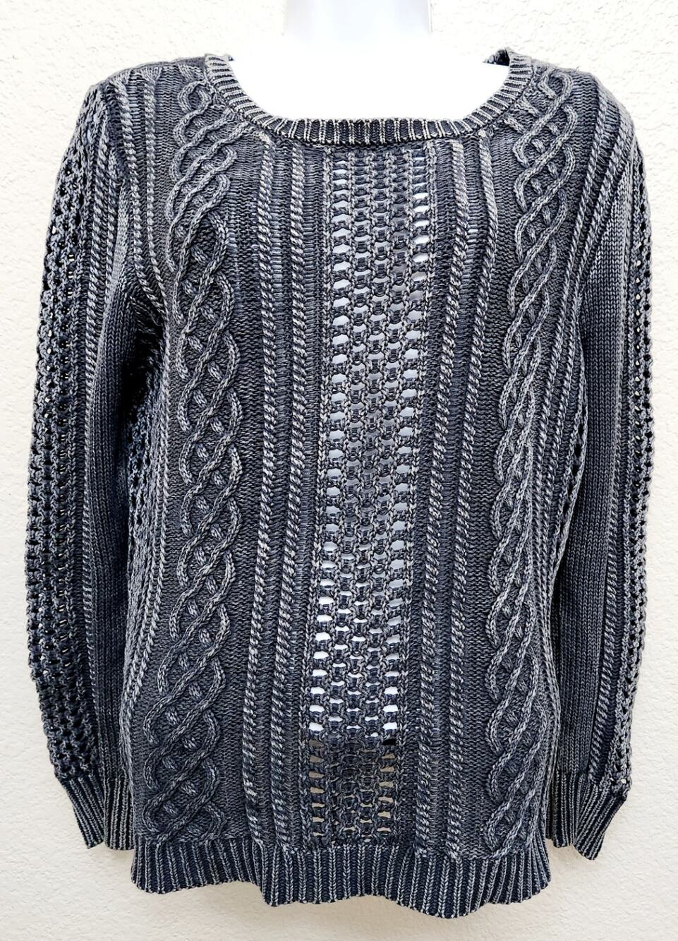 Volcom Gray Faded Cable Knit Long Sleeve Sweater XS Long Sleeves Stretch Soft